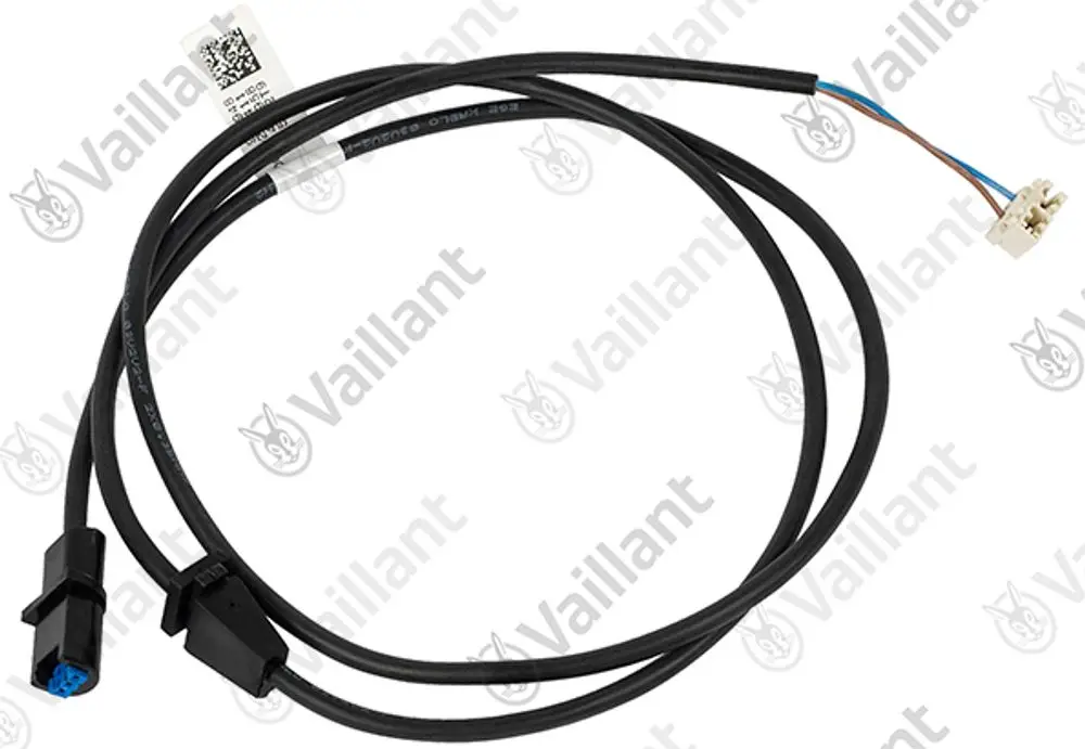 Vaillant Kabel mit mehreren Leitungen, bestehend aus zwei schwarzen Steckverbindern und einem weißen Anschluss, zur Verbindung von Geräten oder Komponenten.